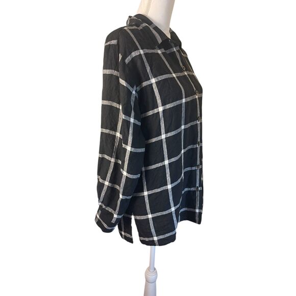 VTG Talbots Womens Plaid Linen Button Down Shirt Sz 10P Black Coastal Classic - Picture 9 of 12